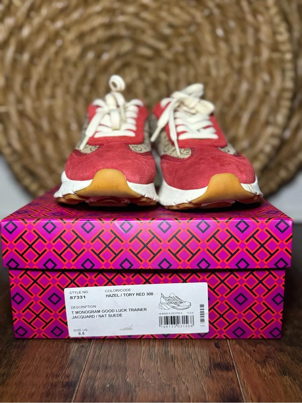 Tory Burch T Monogram Good Luck Trainers Hazel + Tory Red Low Top (Size 8.5)